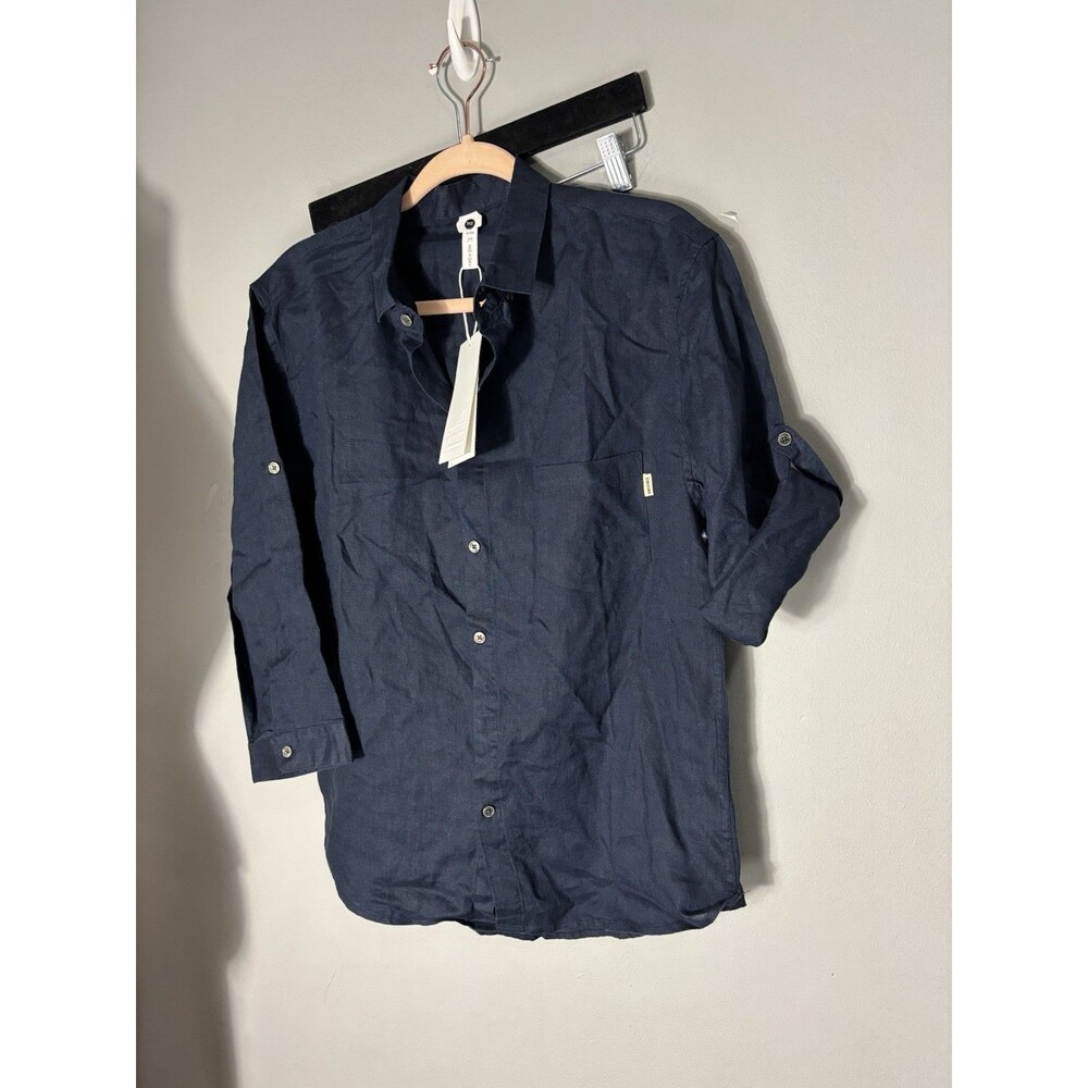 Men’s blue linen 3/4 sleeves rolls up  Classic, Summer Party Sz S/M